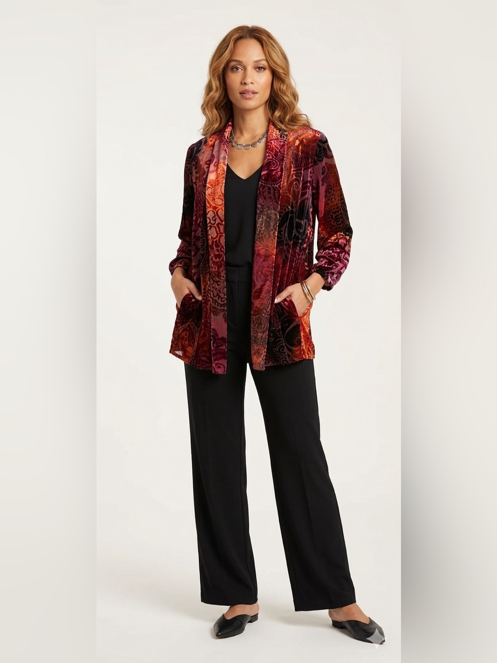 Vintage Notations Boho Moda wrap blazer shrug hippie jacket open burnout velvet